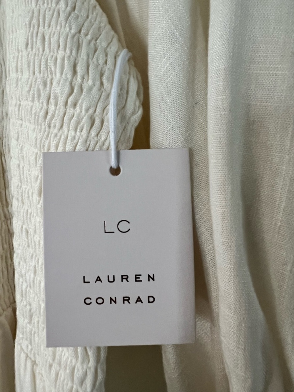 LC Lauren Conrad Cream Smocked Linen Midi Dress NWT XL - Picture 4 of 8